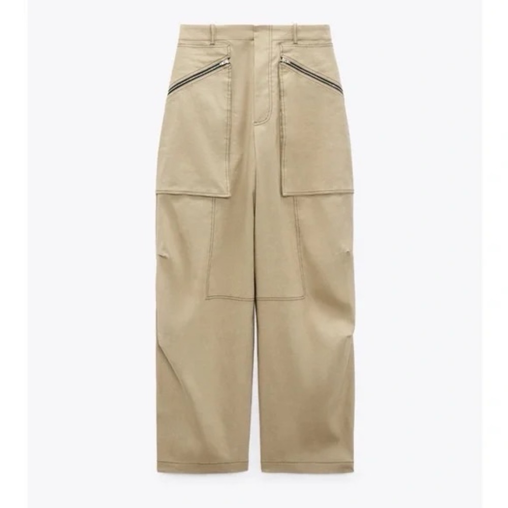 ZARA Topstitched Zippered Pants in Taupe Brown sz L - New with tag
